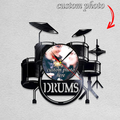 Personalized Drummer LP Record Wall Clock â€?Custom Photo, Silent Quartz Movement