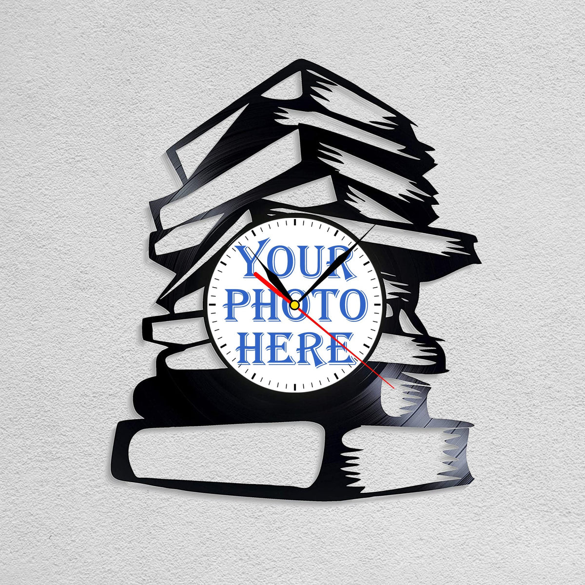 Personalized Book Stack LP Record Wall Clock â€?Custom Photo, Silent Quartz Movement