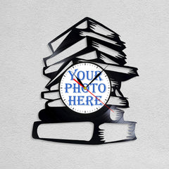 Personalized Book Stack LP Record Wall Clock â€?Custom Photo, Silent Quartz Movement