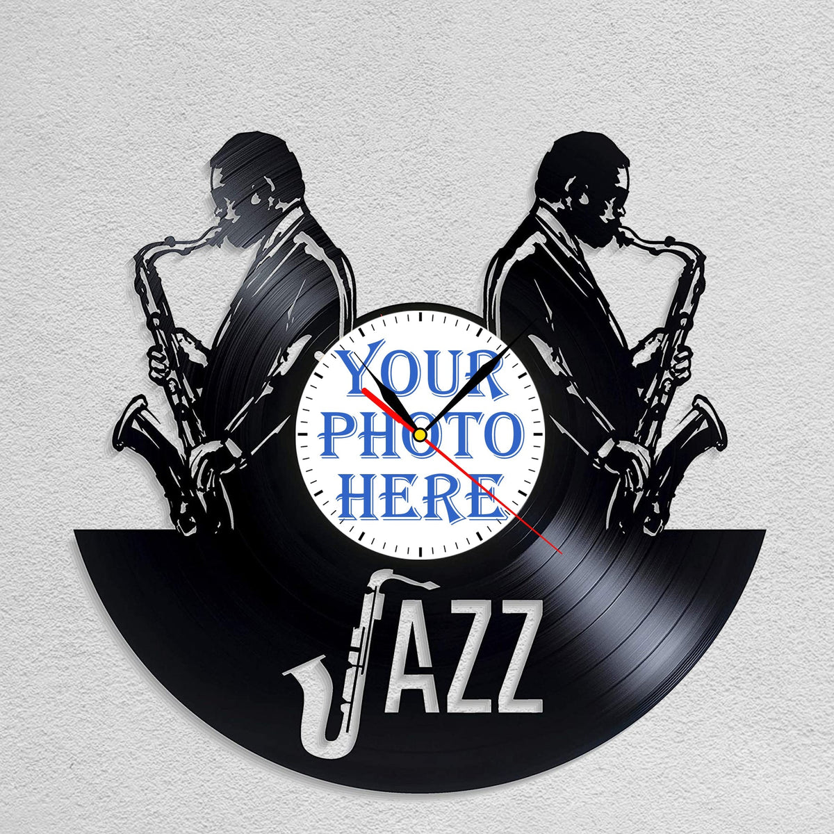 Personalized Jazz LP Record Wall Clock â€?Custom Photo, Silent Quartz Movement