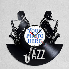 Personalized Jazz LP Record Wall Clock â€?Custom Photo, Silent Quartz Movement