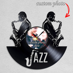 Personalized Jazz LP Record Wall Clock â€?Custom Photo, Silent Quartz Movement