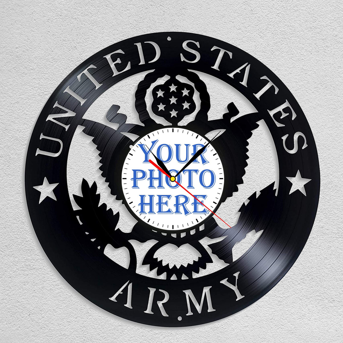 Personalized US Army LP Record Wall Clock â€?Custom Photo, Silent Quartz Movement