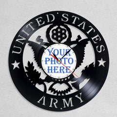 Personalized US Army LP Record Wall Clock â€?Custom Photo, Silent Quartz Movement