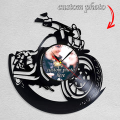 Personalized Motorcycle LP Record Wall Clock â€?Custom Photo, Silent Quartz Movement