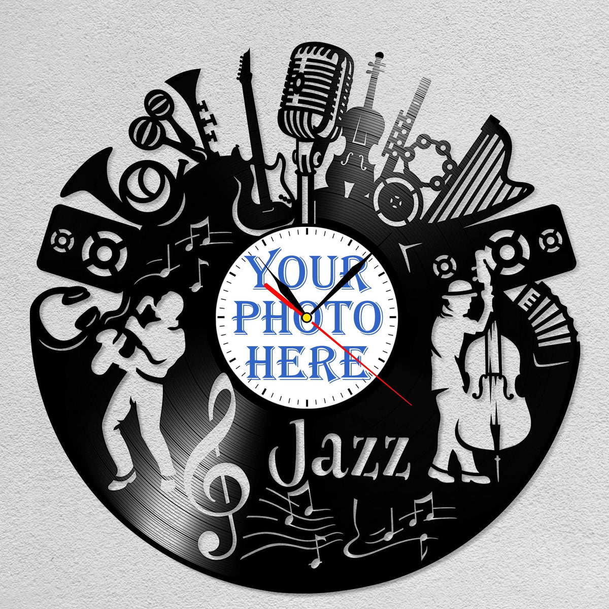 Personalized Jazz LP Record Wall Clock â€?Custom Photo & Name, Silent Quartz