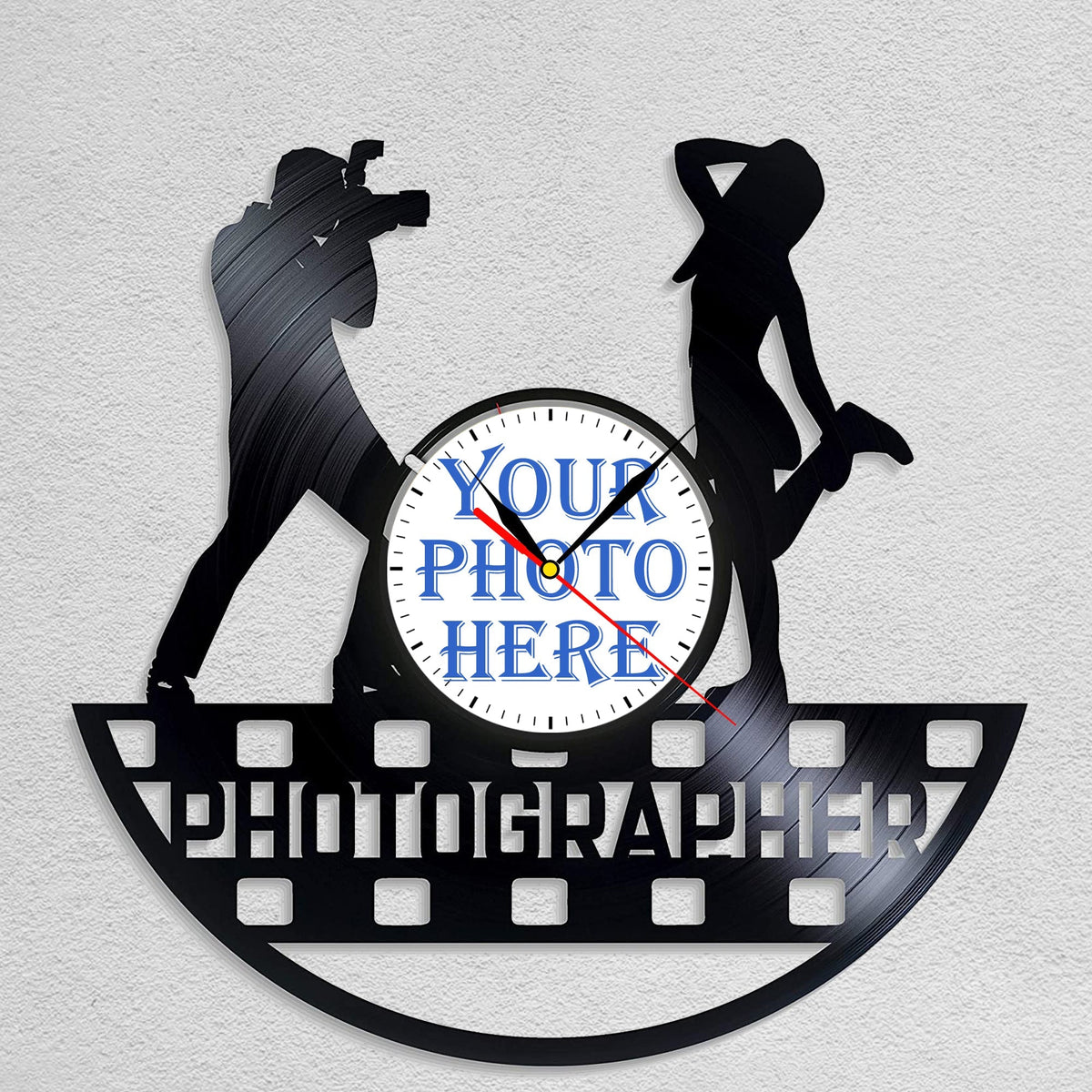 Personalized Photographer Wall Clock â€?Custom LP Design, Silent Movement