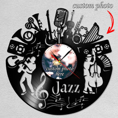 Personalized Jazz LP Record Wall Clock â€?Custom Photo & Name, Silent Quartz