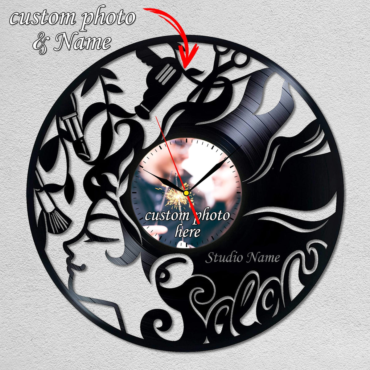Personalized Salon Silent Wall Clock with Custom Photo & Name