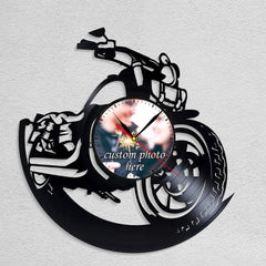 Personalized Motorcycle LP Record Wall Clock â€?Custom Photo, Silent Quartz Movement