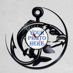 Silent Wall Clock for Fishing Lovers â€?Custom Photo Vinyl Art