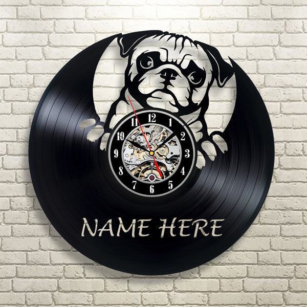 Custom Name Unique Pug Dog Lp Record Wall Clock