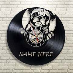 Custom Name Unique Pug Dog Lp Record Wall Clock