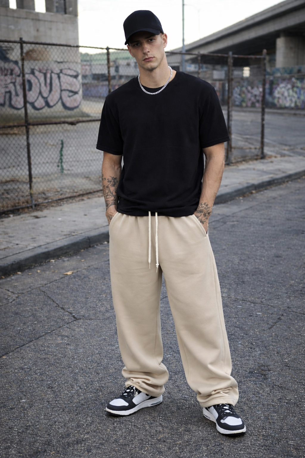 Pantalone baggy tuta uomo beige