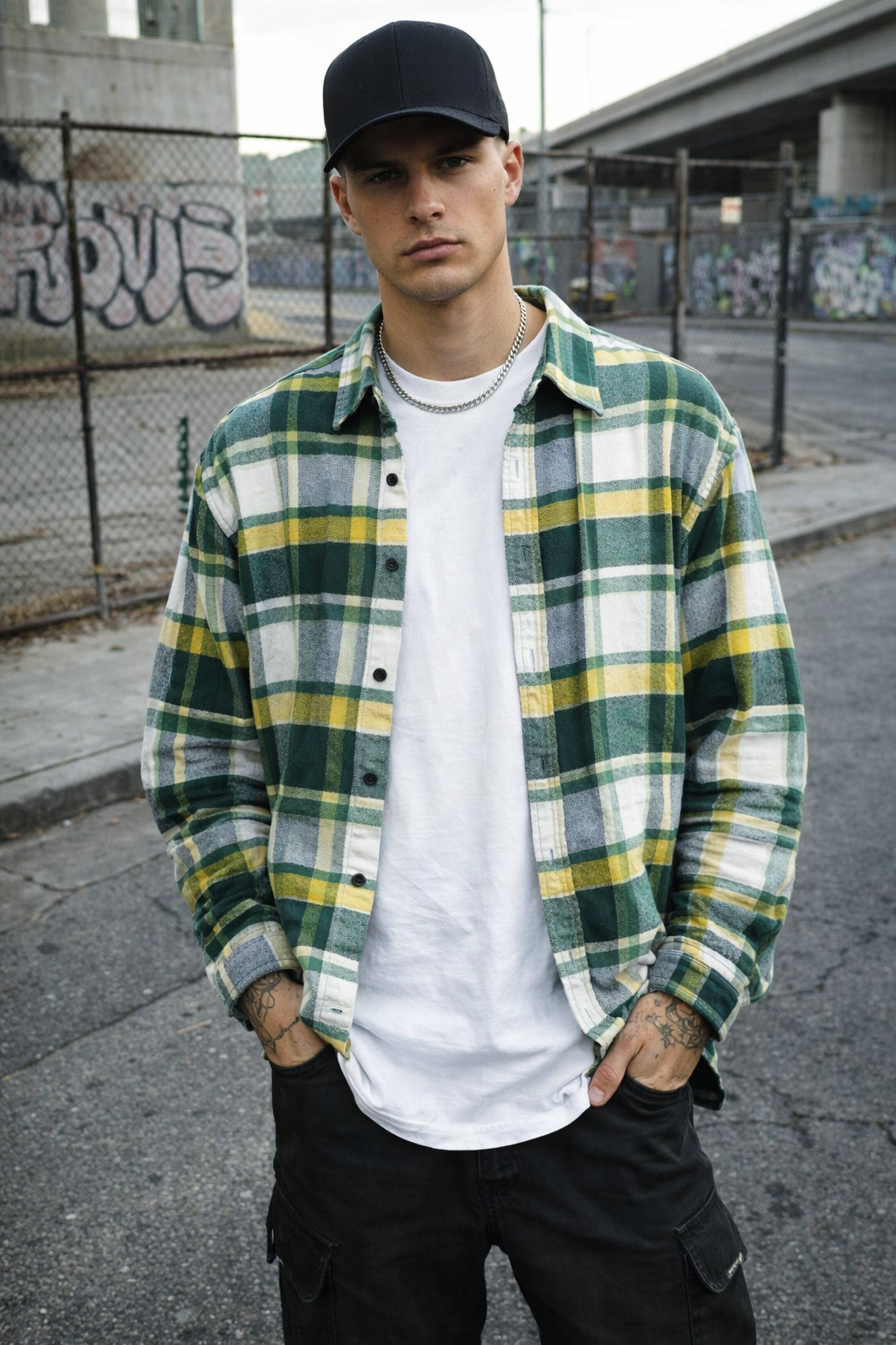 Camicia Streetwear Quadri VerdeBianca