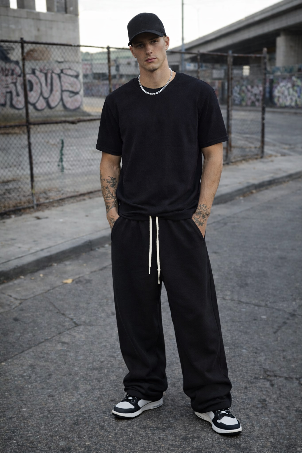 Pantalone baggy tuta uomo nero