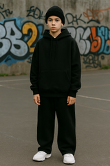 Completo fondo largo  felpa drip basic bambino Nero
