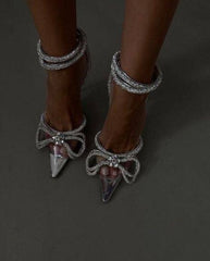 Glitter bow women's heels