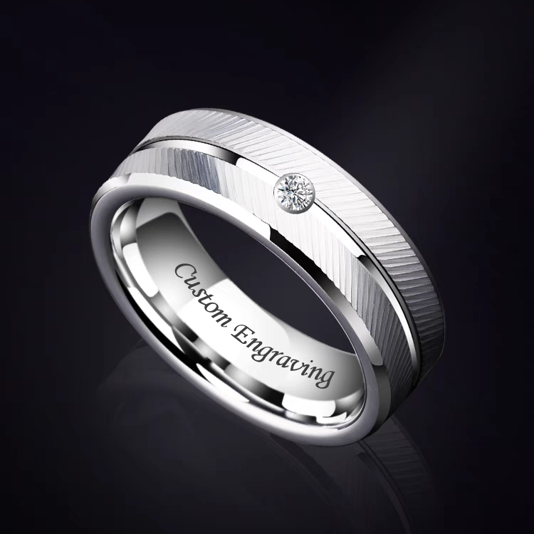 Tungsten Male Wedding Band with Names Engraved