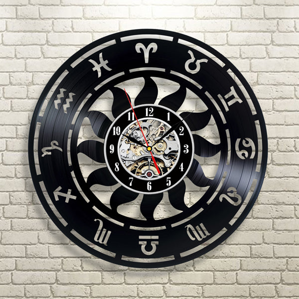 Zodiac Signs Unique Black Vinyl Record Wall Clock